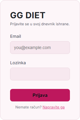 Ekran za prijavu: email, lozinka, dugme Prijava i link Napravite ga